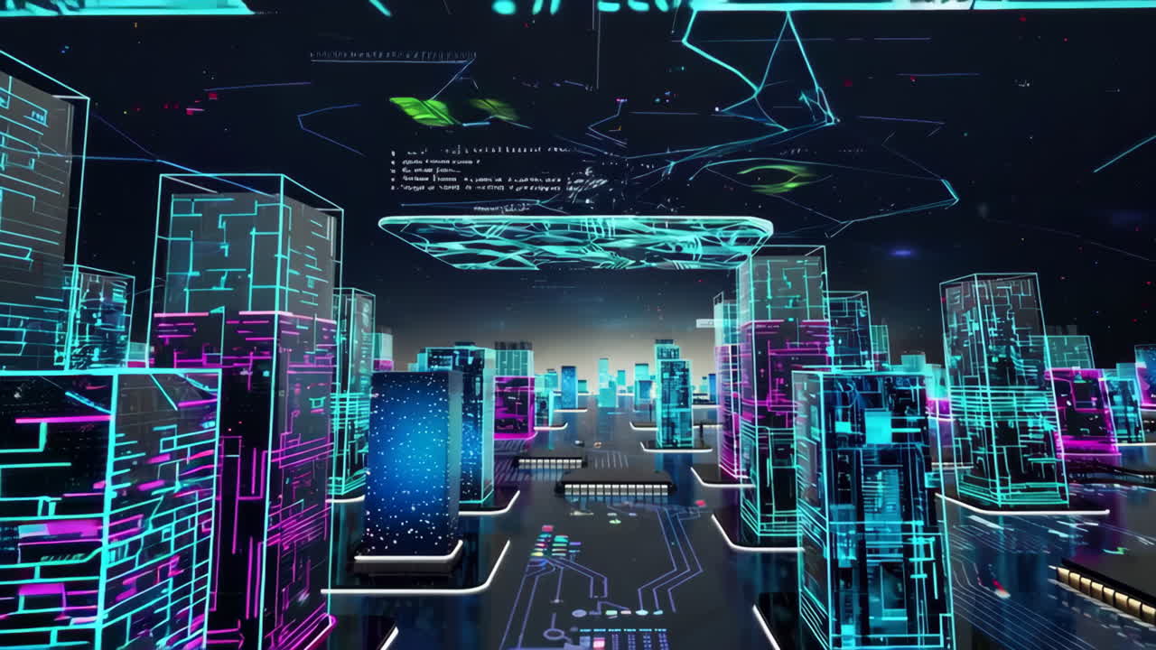 Futuristic Cyberpunk Cityscape with Glowing Technology