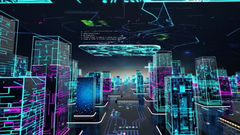 futuristic cyberpunk cityscape with glowing technology