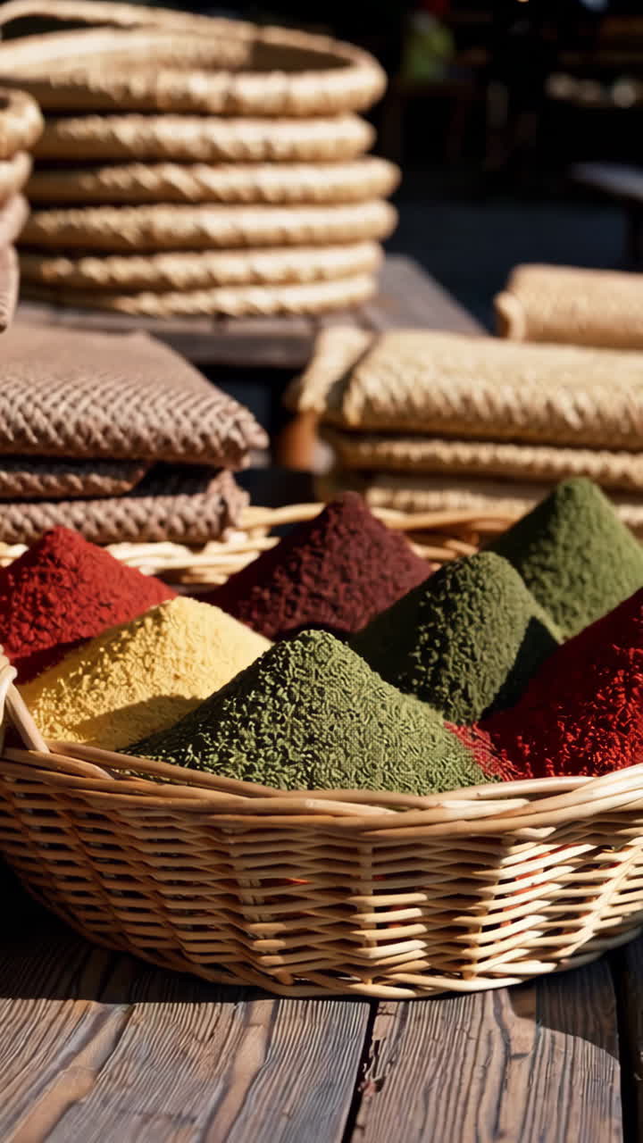Colorful Spices in a Basket at a Market