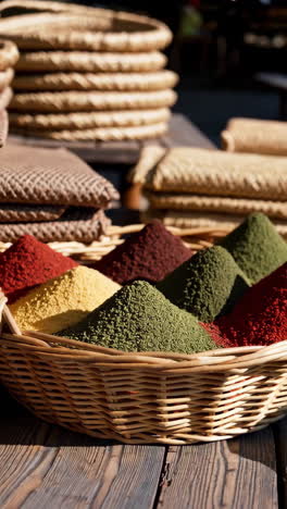 colorful spices in a basket at a market