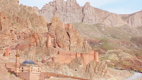 historical heritage museum-mosque by pasha palace with stunning rocky landscape. eski bayezid cami, mosque located near ishak pasha palace, dogub