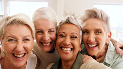 four senior women laughing together