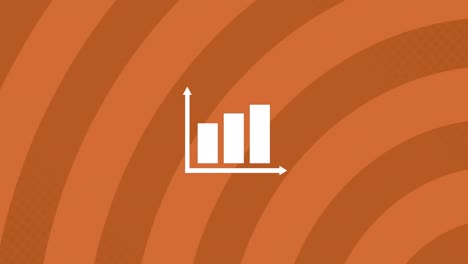 animación del icono del gráfico de barras contra un fondo radial naranja
