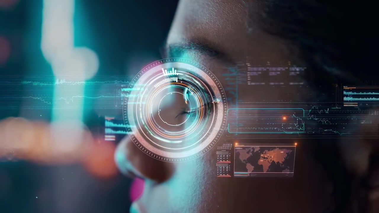 Human Eye with Futuristic Holographic Interface and Data Visualization