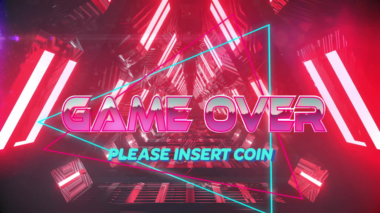 네온 조명과 함께 텍스트 애니메이션을 통해 게임 및 동전 메시지를 입하십시오.