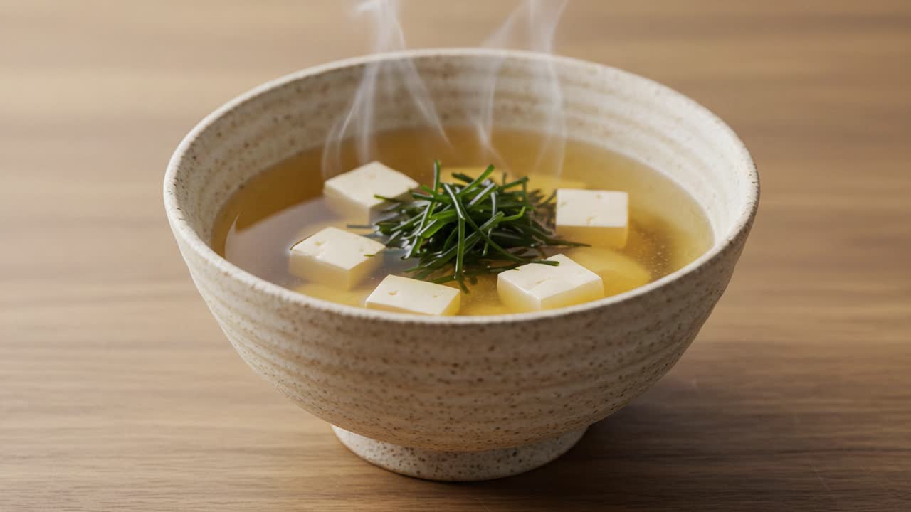 A Warm Bowl of Silken Tofu Soup Home-Cooked to Perfection, Featuring Fresh Green Garnish and Flavorful Broth, Ideal for a Cozy Meal or Comforting Snack