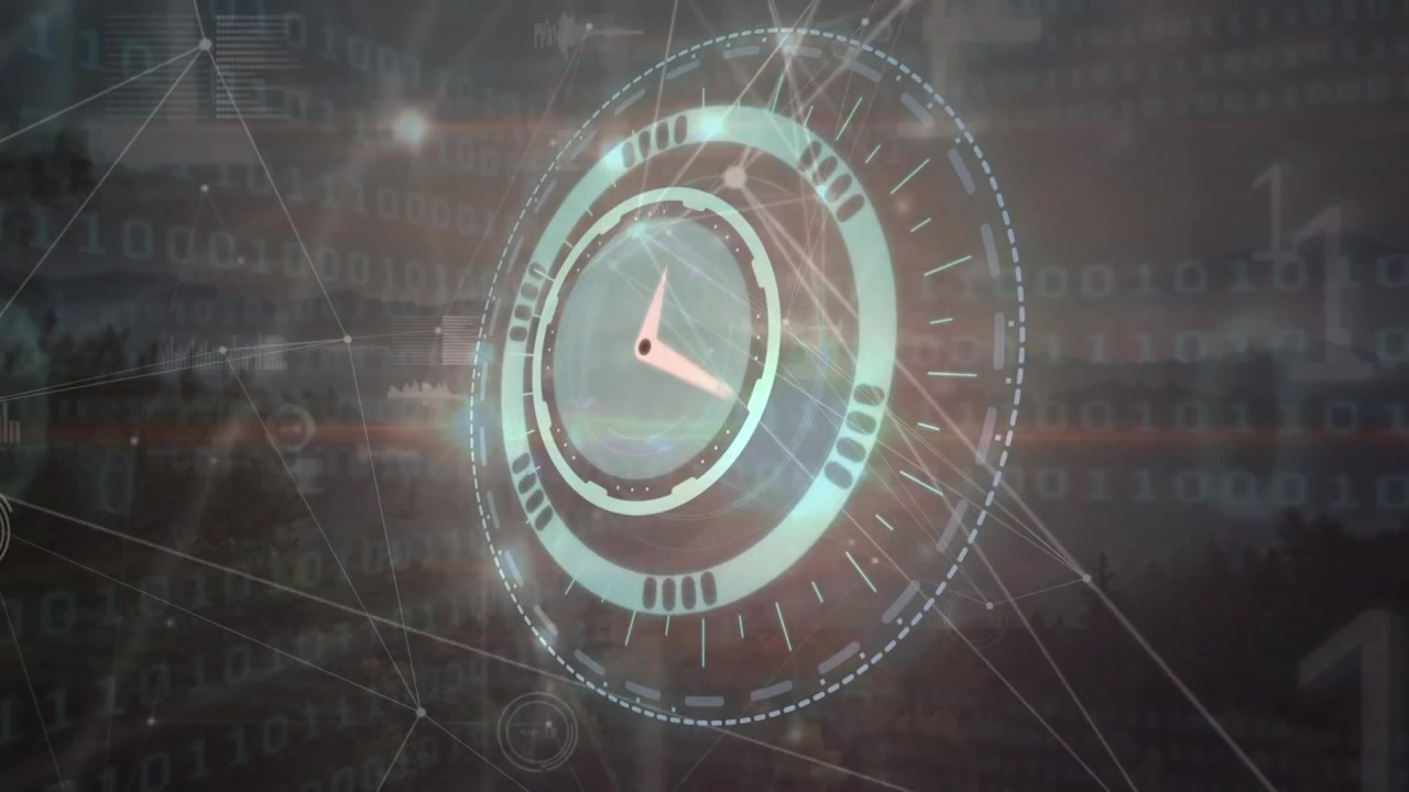 Animation of clock moving fast with networks over binary coding