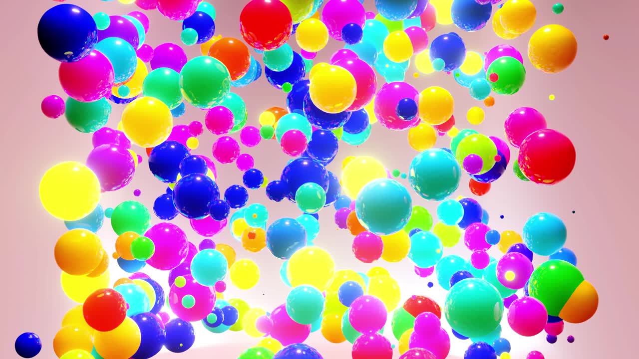 composición abstracta de bolas de colores en el aire, que se iluminan al azar y se reflejan entre sí. esferas multicolores en el aire como simple fondo de luz geométrica con efectos de luz.