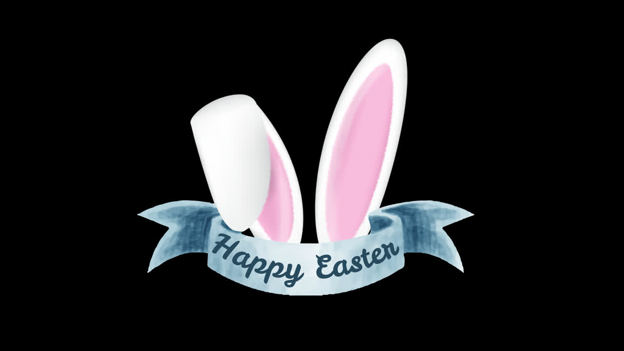Orecchie da coniglietto con testo animato di Buona Pasqua su nastro blu