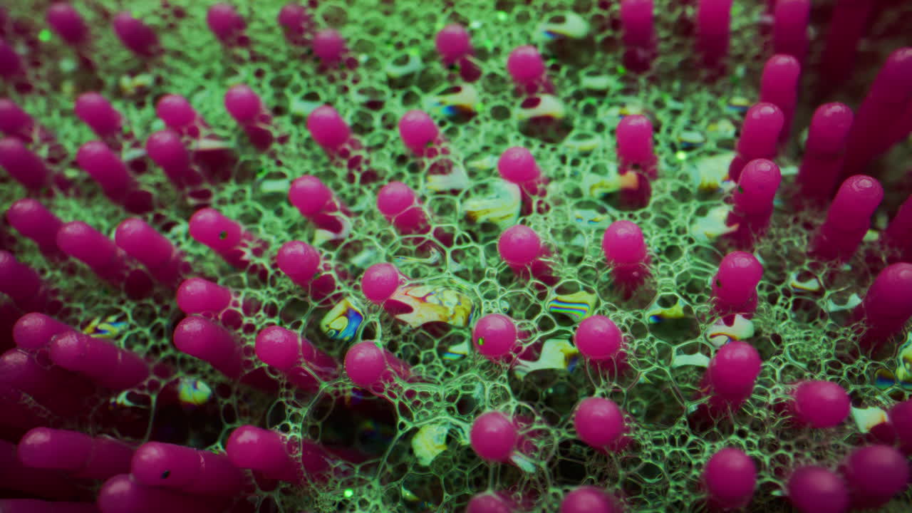 Close-up of a Pink Scrubber with Soap Bubbles