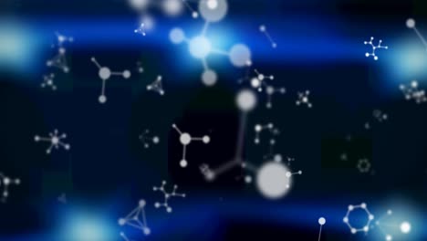 animation of white molecules floating on blue background