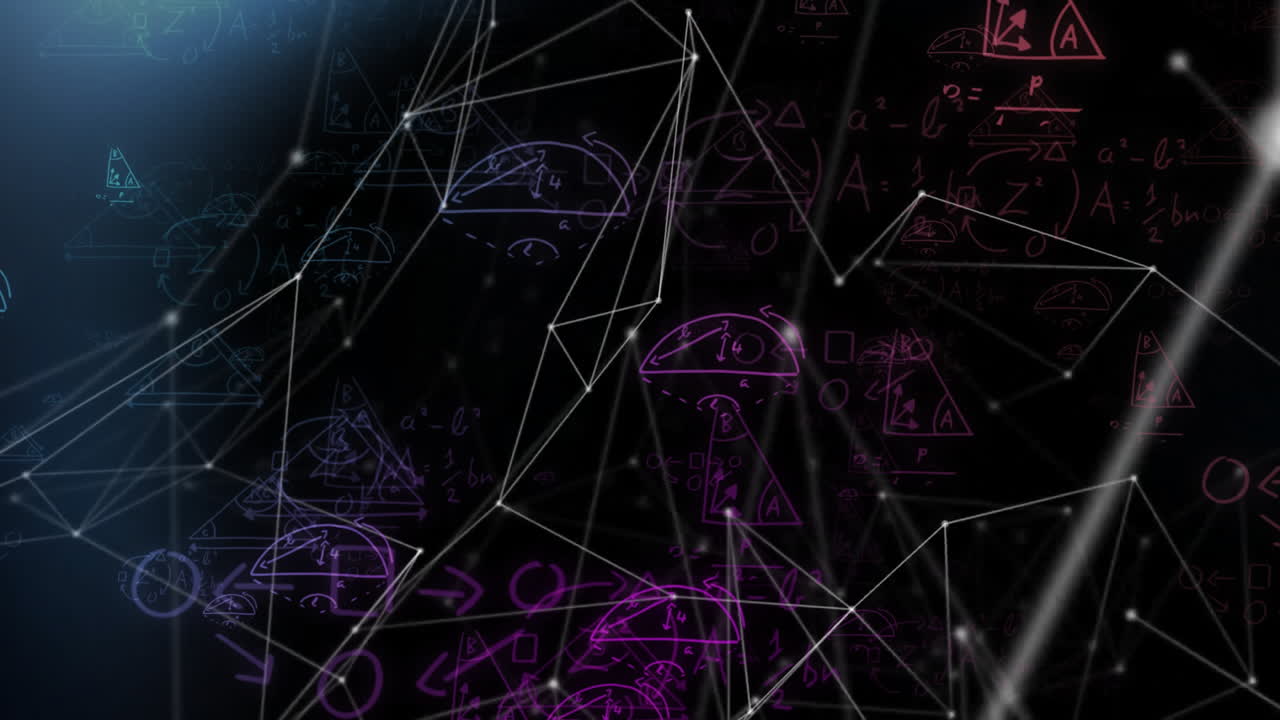 formas geométricas y fórmulas matemáticas animación sobre fondo oscuro con líneas