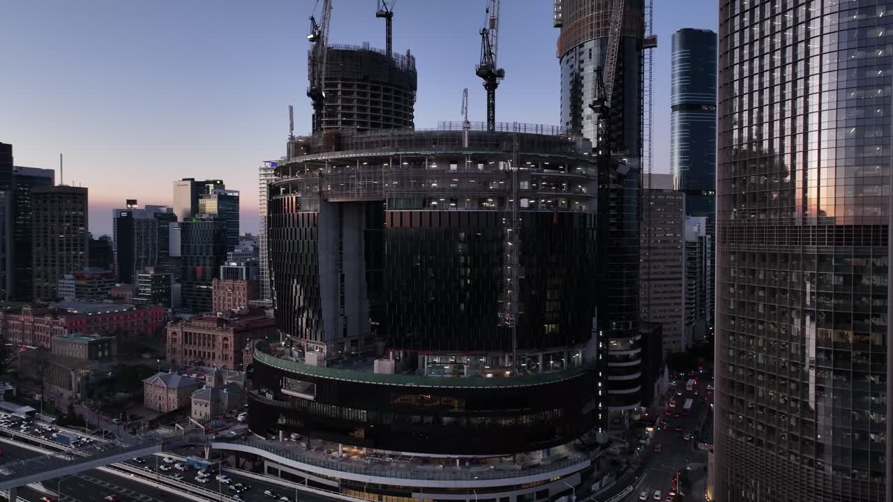 Drone orbiting shot of Brisbane's Queens Wharf Casino development