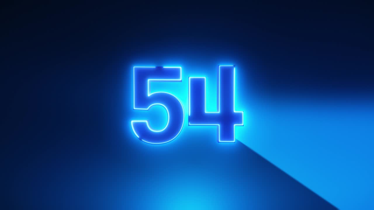 Blue Neon Light 60 Seconds Countdown on black background. Running dynamic light. Timer from 60 to 0 seconds. 1 minute countdown. 30 or 10 seconds. Big 3D Numbers animated for intros. Rotating radar