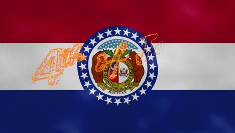 bandera de missouri fondo para el 4 de julio fuego letras, bucle