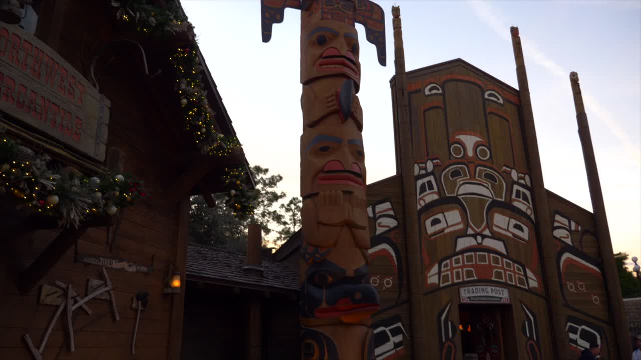 Totem Pole and decor in Disney World's Epcot Canada Pavilion