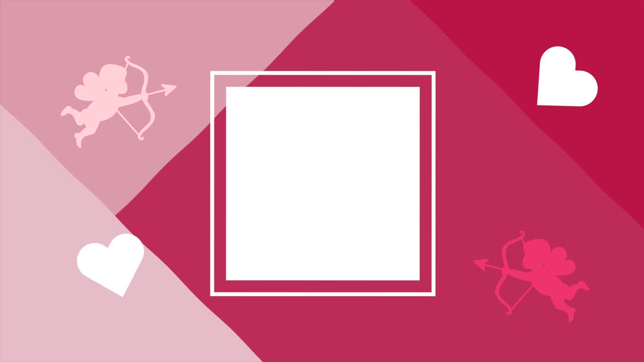 사각형 프레임에 쿠피돈 천사와 심장이 있는 행복한 발렌타인 데이 카드