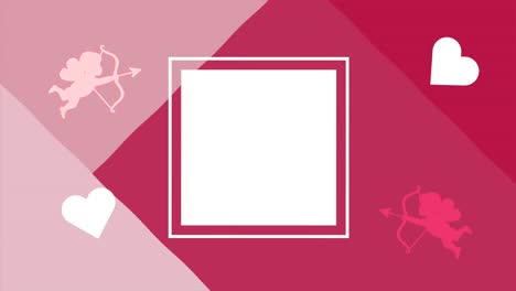 feliz tarjeta de día de san valentín con ángeles de cupido y corazones en marco cuadrado