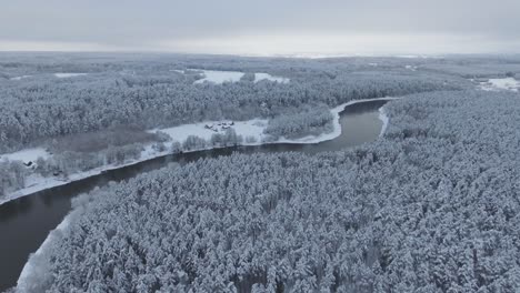 El-Río-Neris-Serpentea-A-Través-Del-Bosque-Nevado-En-Invierno