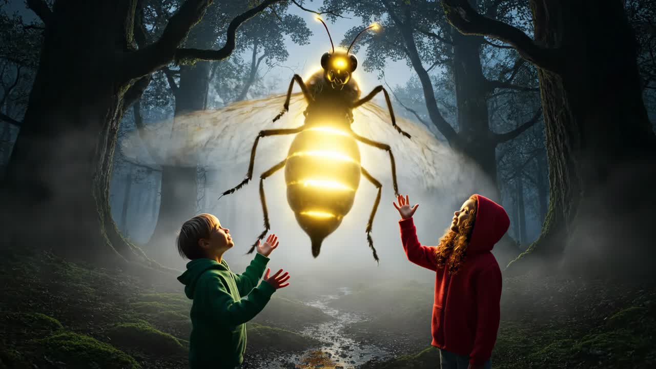 Children Discover a Giant Glowing Bee in the Forest