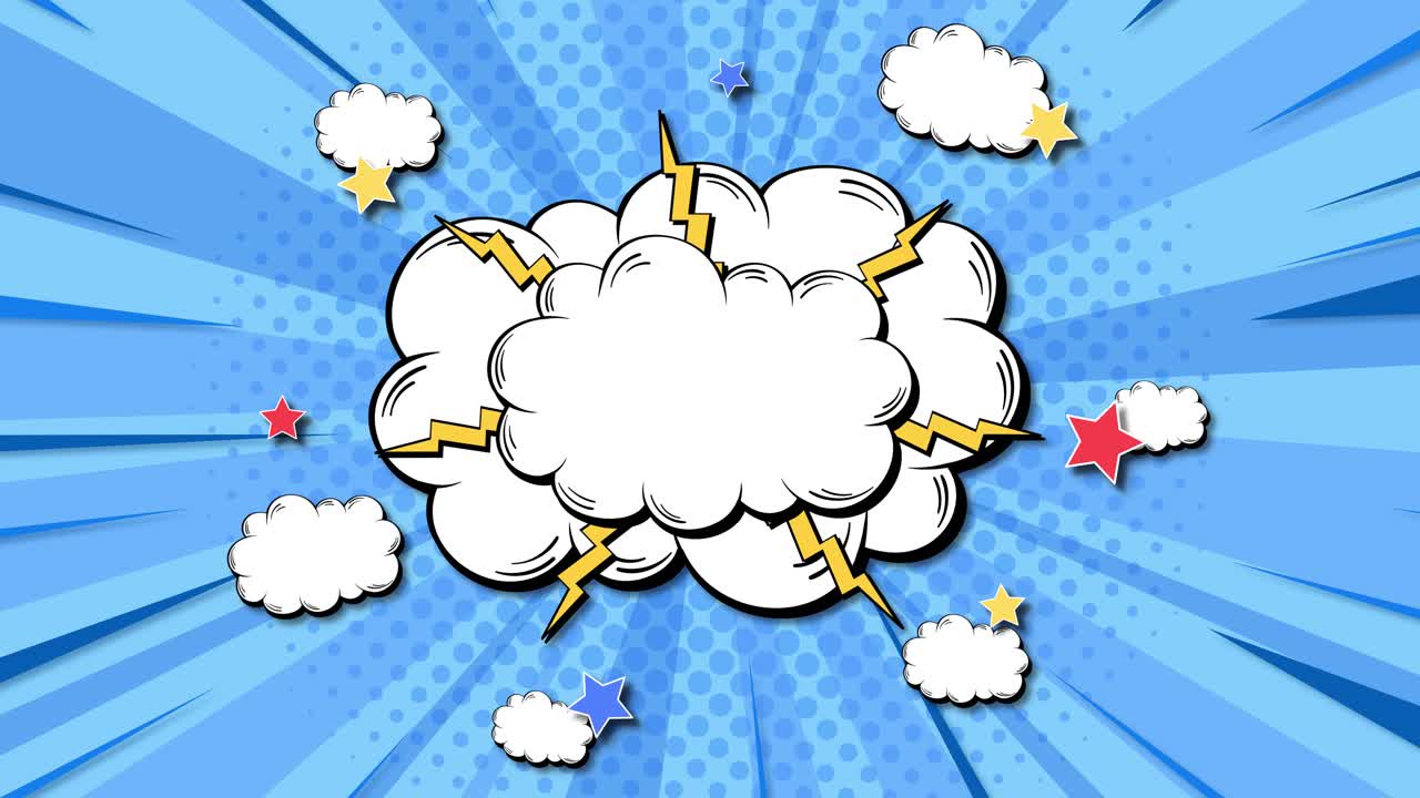 explosión al estilo de los cómics en un fondo azul vibrante