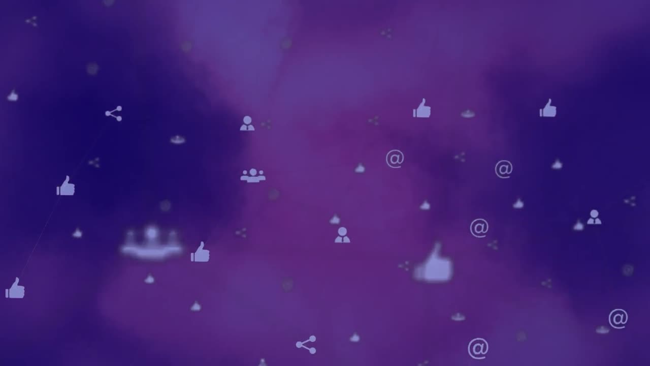 Animação de rede de conexões com ícones em plano de fundo azul