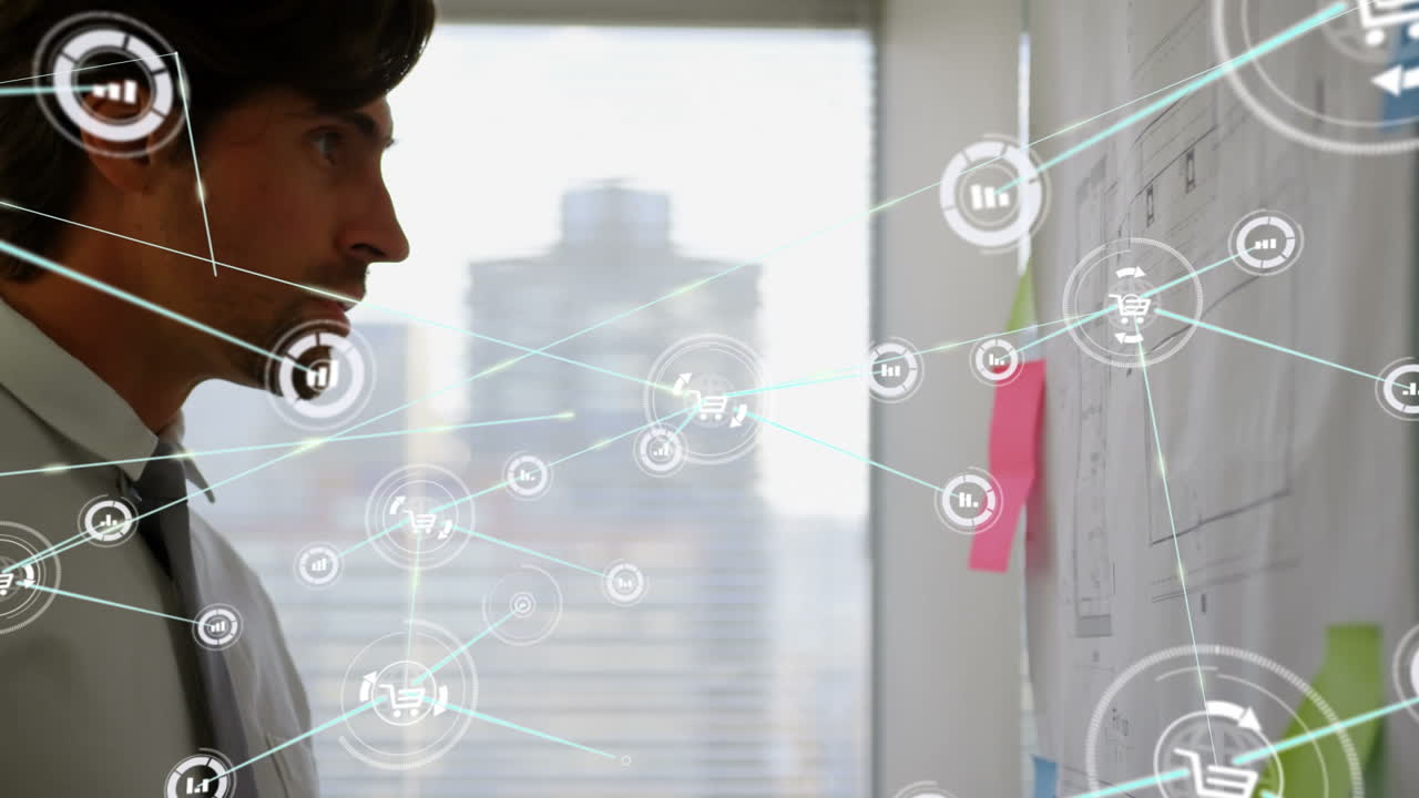 animación de la red de conexiones sobre el empresario caucásico en el cargo