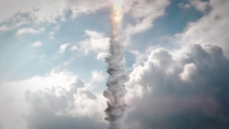 space shuttle and solid fuel boosters launching into the sky side view