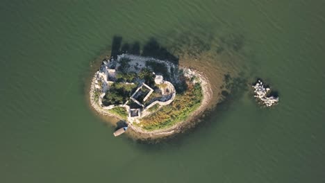 aerial view of a ruined island fortress