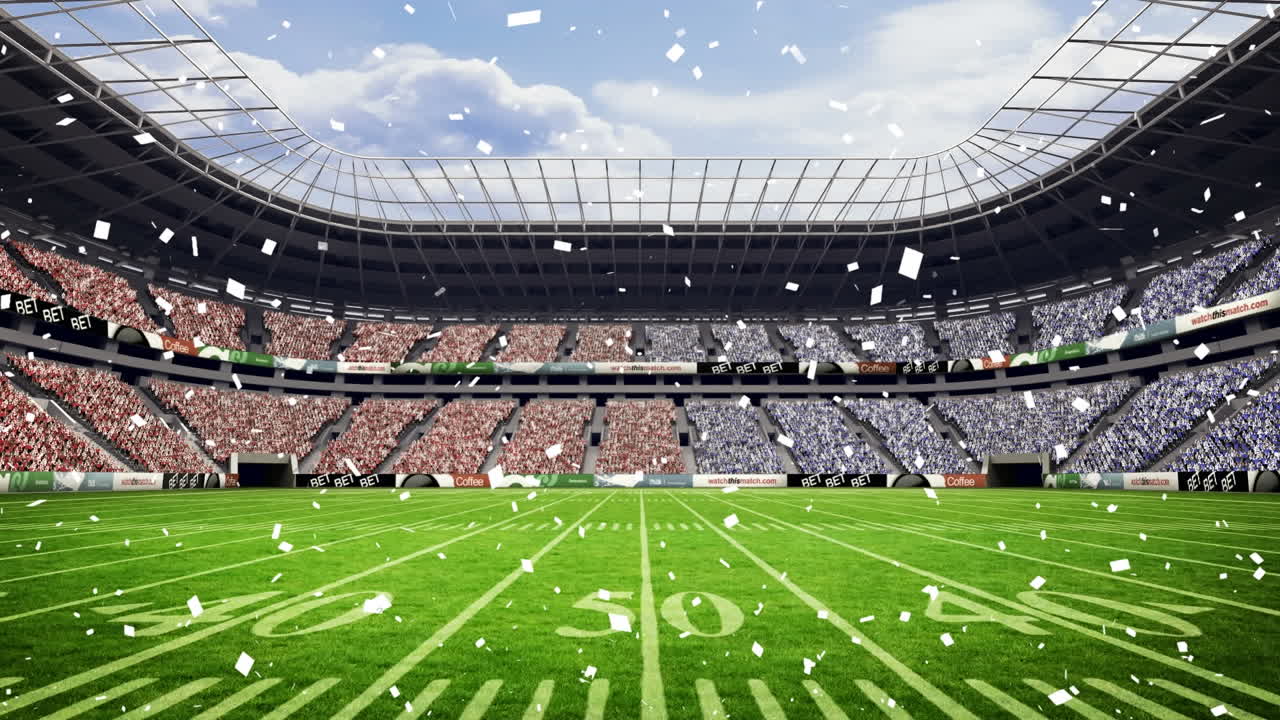 animación de confeti cayendo sobre el estadio deportivo