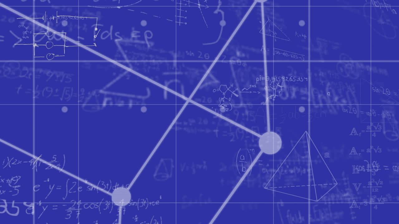 파란색 배경 위의 수학 방정식의 애니메이션