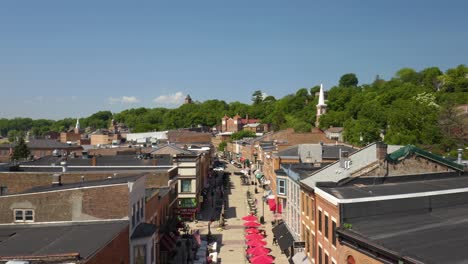 Main-Street-in-Historic-Galena,-Illinois.-Aerial