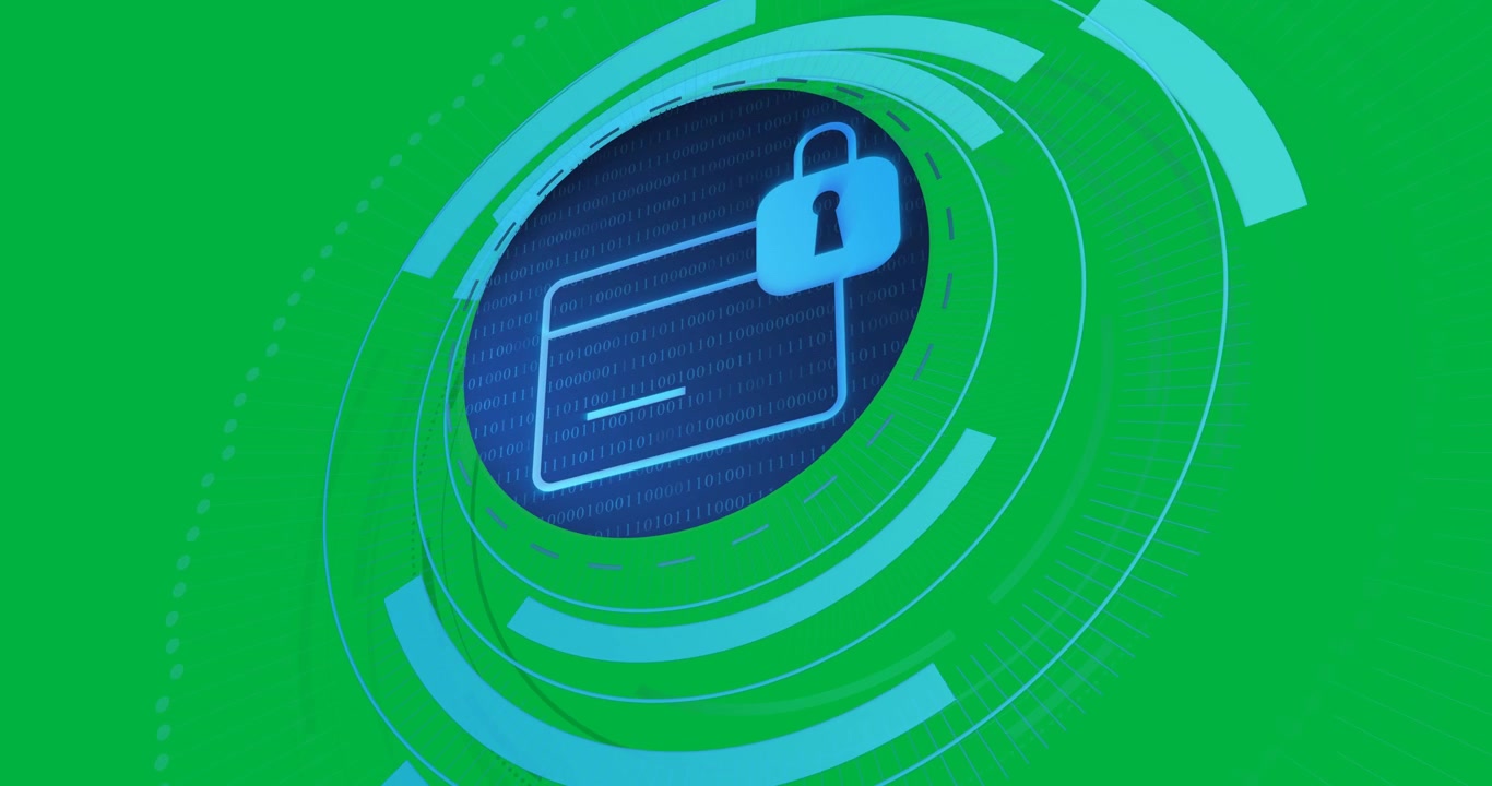 Animation of processing circle with card and padlock over transparent background