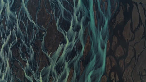 kalfafell river braids, iceland - detailed perspective of a river - aerial drone shot