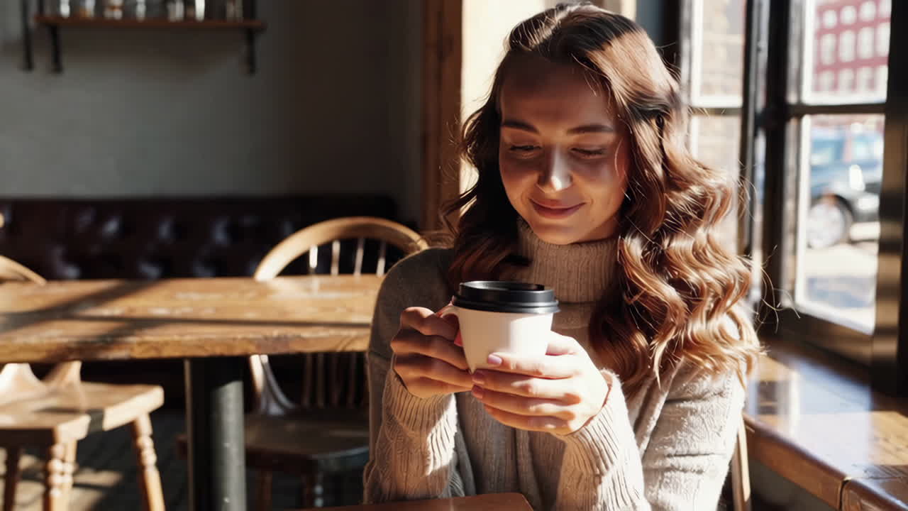 mujer disfrutando de café en una cafetería