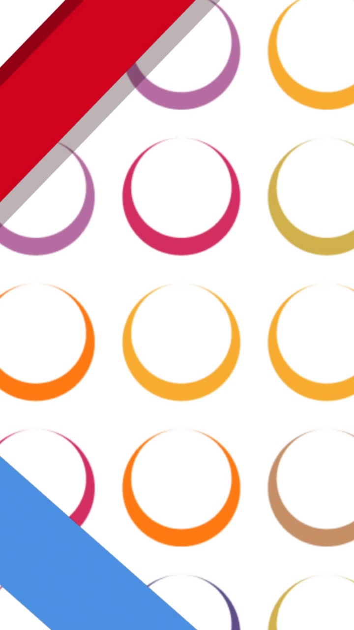 Animation of multiple colourful moving lines and circles on white background