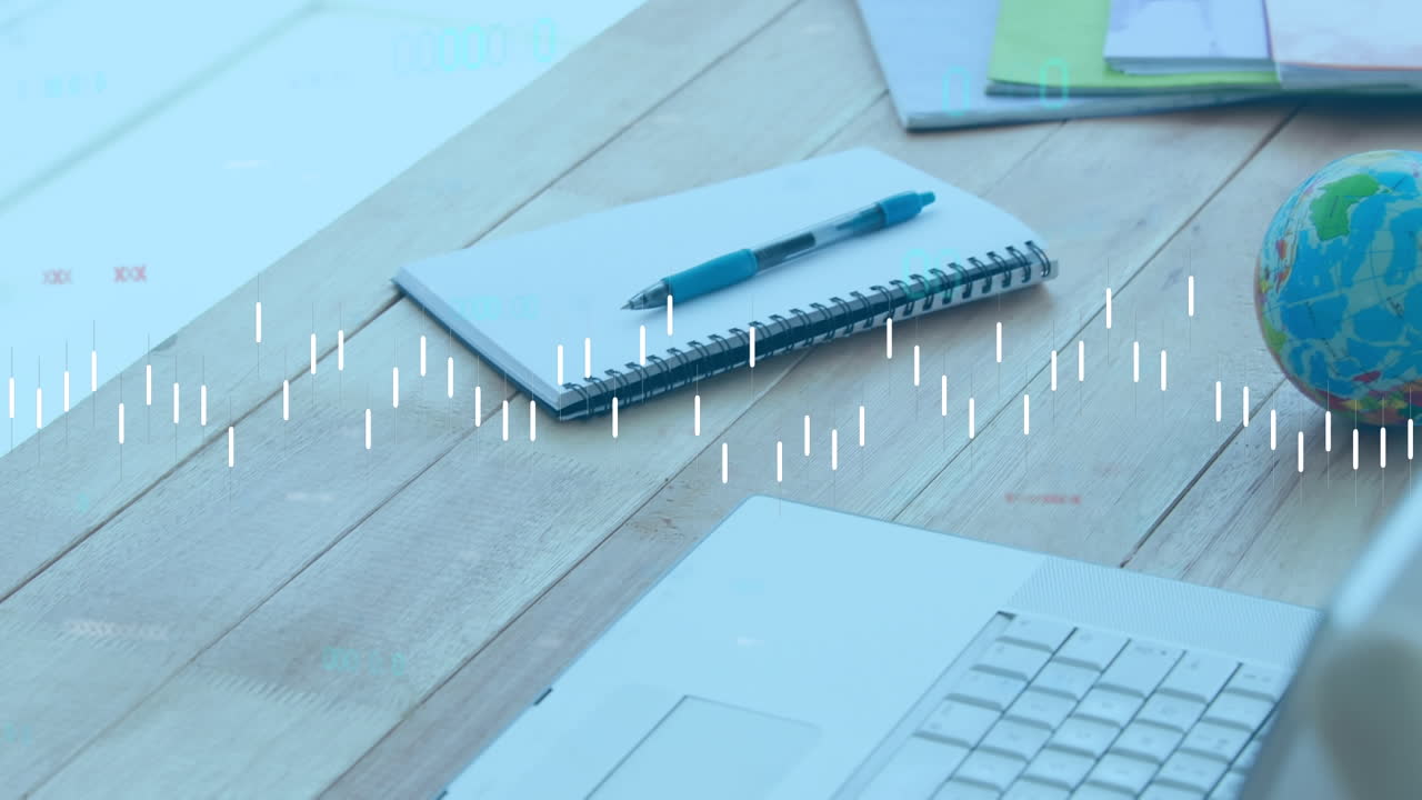 노트북으로 비어있는 사무실에서 데이터 처리의 애니메이션