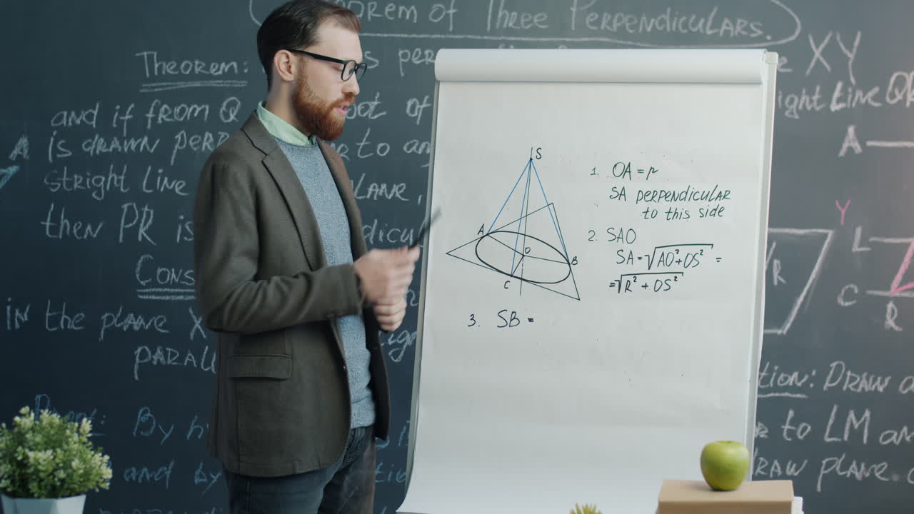 Teacher explaining Geometry Theorem on Whiteboard