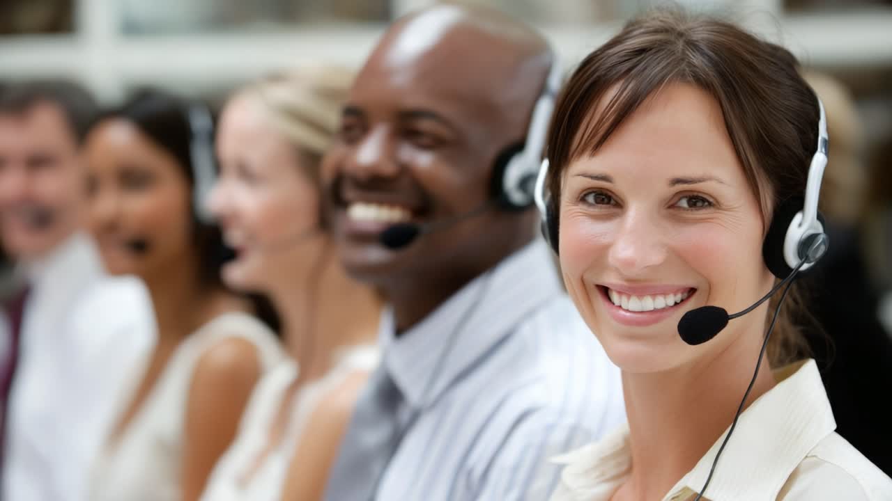 A Dynamic Call Center Scene Depicting a Diverse Team of Professional Customer Service Representatives Engaged in Communication and Collaboration