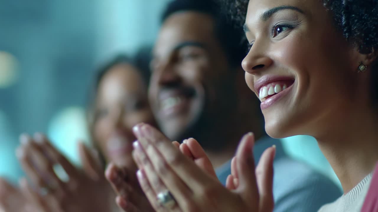 Captivated Audience Applauding Enthusiastically at an Event, Celebrating Achievements with Joyful Expressions and Engaging Smiles in a Bright and Inspiring Atmosphere