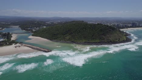 scenery of burleigh mountain and tallebudgera creek mouth on the gold coast in queensland, australia