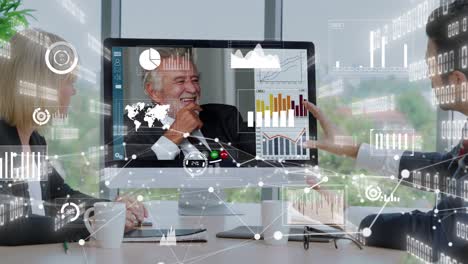 creative visual of business people in a corporate staff meeting on video call