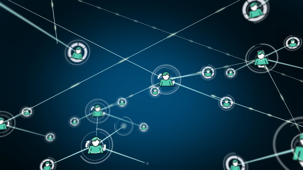 Animation of network of connections over blue background