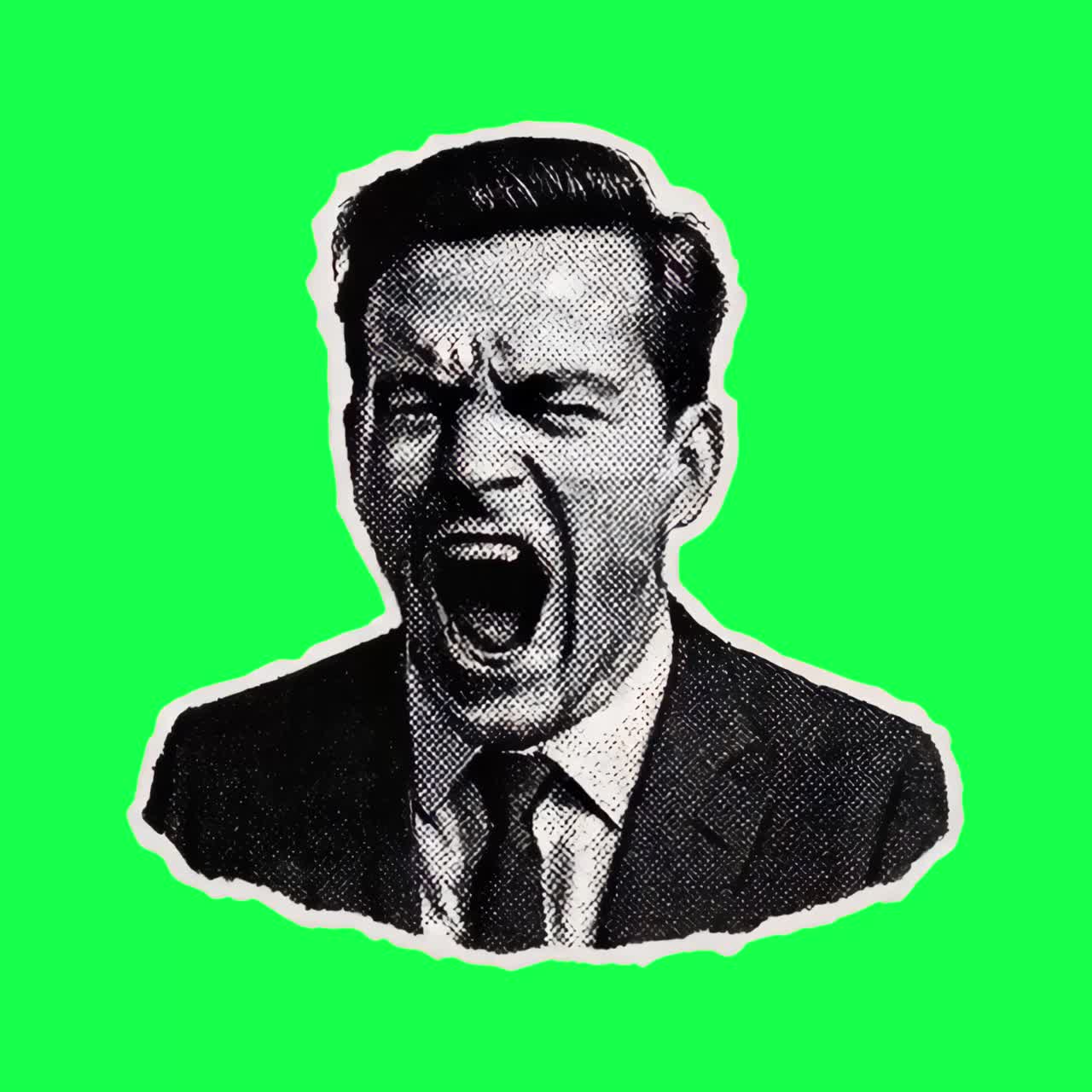 Retro pop shouting man animation, transparent 4K video, green screen