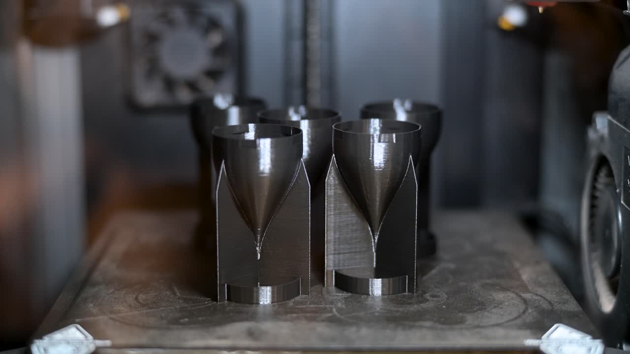 In a workshop, a 3D printer manufactures rocket wings for drone equipment in Ukraine during the ongoing war. This tech fosters cheaper, scalable production of expendable drones for modern warfare.