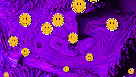 animation of emoji icons over purple liquid background