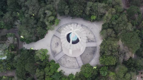 upper angle drone video were people can be seen touring the top of the well-known and historic anna nagar tower park, an urban park situated in the anna nagar suburb of chennai