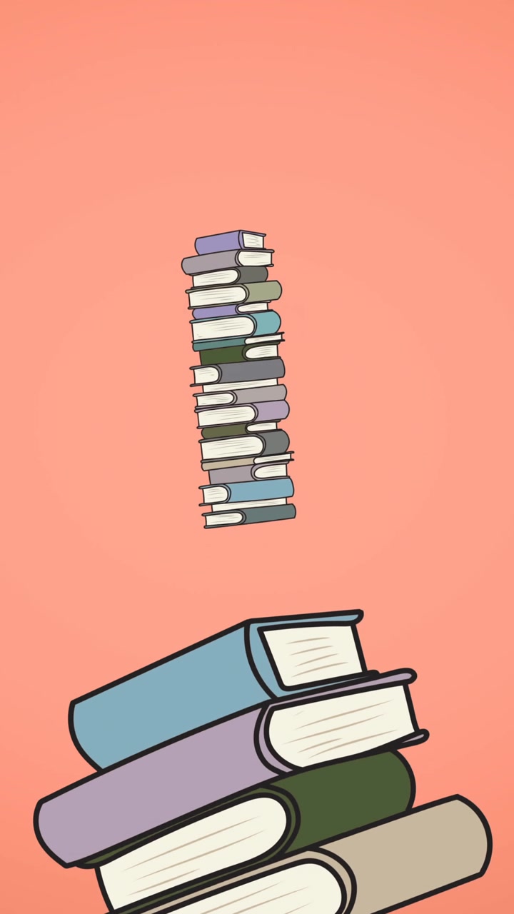 Digital animation of multiple stack of books icons against orange background
