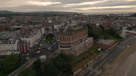 Establishing-Drone-Shot-of-Scarborough-Beachfront-at-Dawn