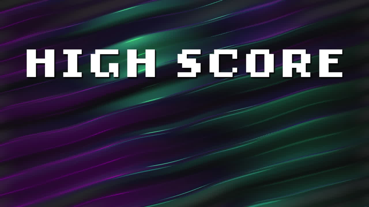 Animation of high score text over colourful liquid background